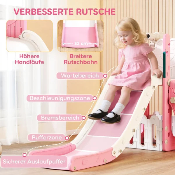 5 in 1 Kinderglijbaanset, Telescoop, Basketbalring, HDPE, Kunststof, Roze+Wit