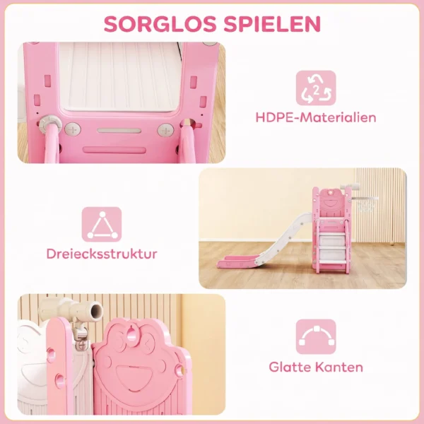 5 in 1 Kinderglijbaanset, Telescoop, Basketbalring, HDPE, Kunststof, Roze+Wit