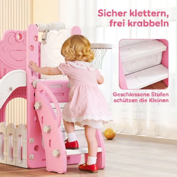 5 in 1 Kinderglijbaanset, Telescoop, Basketbalring, HDPE, Kunststof, Roze+Wit