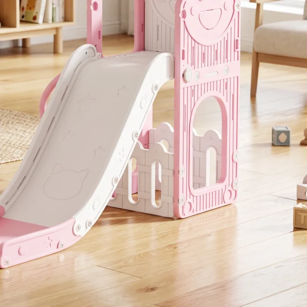 5 in 1 Kinderglijbaanset, Telescoop, Basketbalring, HDPE, Kunststof, Roze+Wit