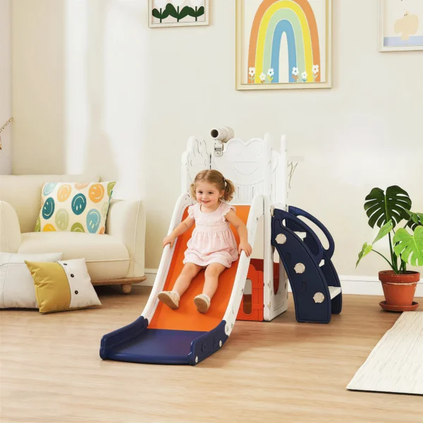 5 in 1 Kinderglijbaanset, Telescoop, Basketbalring, Kunststof, Oranje+Donkerblauw