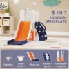 5 in 1 Kinderglijbaanset, Telescoop, Basketbalring, Kunststof, Oranje+Donkerblauw
