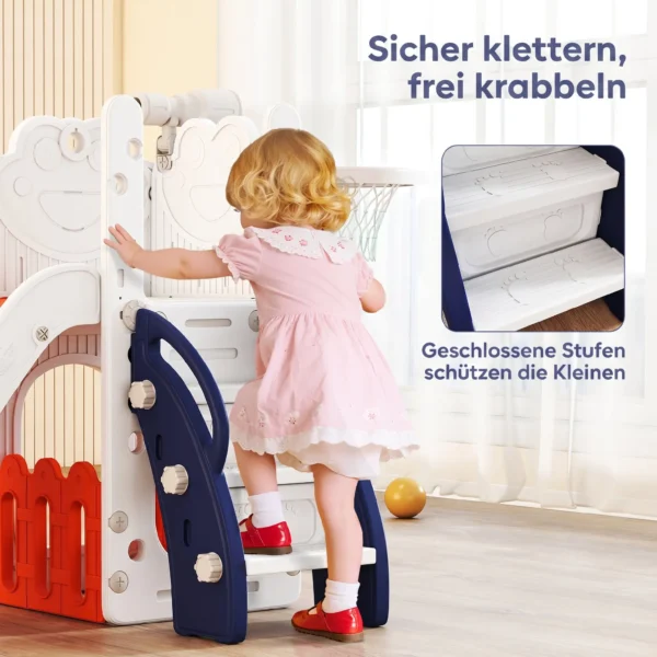 5 in 1 Kinderglijbaanset, Telescoop, Basketbalring, Kunststof, Oranje+Donkerblauw