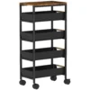 5 traps Keukenwagen, Houtlook, Verrijdbaar, Metalen Frame, 4 Lades, Zwart