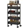 5 traps Keukenwagen, Houtlook, Verrijdbaar, Metalen Frame, 4 Lades, Zwart