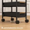 5 traps Keukenwagen, Houtlook, Verrijdbaar, Metalen Frame, 4 Lades, Zwart