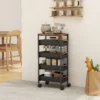 5 traps Keukenwagen, Houtlook, Verrijdbaar, Metalen Frame, 4 Lades, Zwart