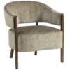 Akzentstoel, Chenille Gestoffeerde Fauteuil Met Massief Houten Frame En Poten, Lichtbruin