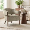 Akzentstoel, Chenille Gestoffeerde Fauteuil Met Massief Houten Frame En Poten, Lichtbruin