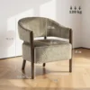 Akzentstoel, Chenille Gestoffeerde Fauteuil Met Massief Houten Frame En Poten, Lichtbruin