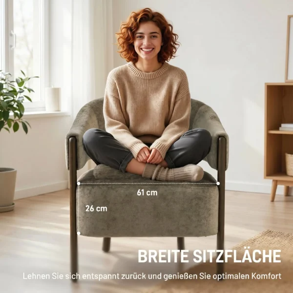 Akzentstoel, Chenille Gestoffeerde Fauteuil Met Massief Houten Frame En Poten, Lichtbruin