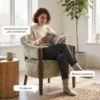 Akzentstoel, Chenille Gestoffeerde Fauteuil Met Massief Houten Frame En Poten, Lichtbruin