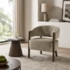 Akzentstoel, Chenille Gestoffeerde Fauteuil Met Massief Houten Frame En Poten, Lichtbruin