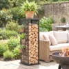 Aminhoutrek 38 X 38 X 112cm Verhoogd Brandhoutrek Met 4 Haken Decoratieve Uitsparingen Tot 100 Kg Staal
