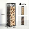 Aminhoutrek 38 X 38 X 112cm Verhoogd Brandhoutrek Met 4 Haken Decoratieve Uitsparingen Tot 100 Kg Staal