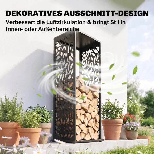 Aminhoutrek 38 X 38 X 112cm Verhoogd Brandhoutrek Met 4 Haken Decoratieve Uitsparingen Tot 100 Kg Staal