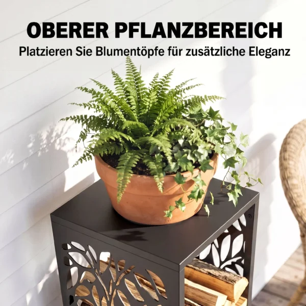 Aminhoutrek 38 X 38 X 112cm Verhoogd Brandhoutrek Met 4 Haken Decoratieve Uitsparingen Tot 100 Kg Staal