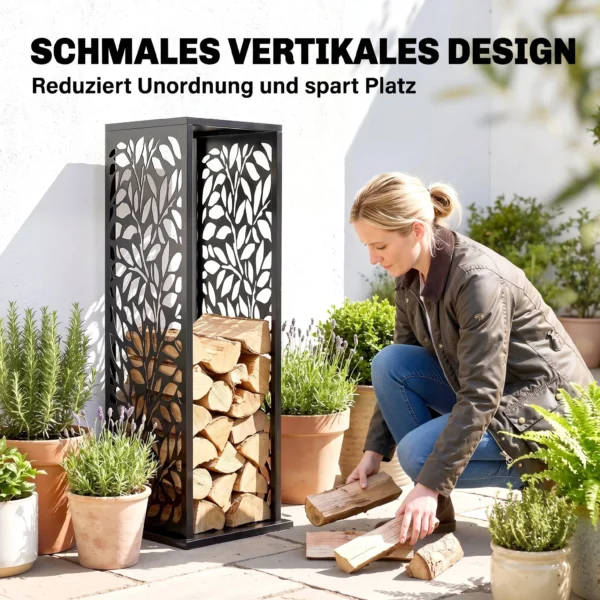 Aminhoutrek 38 X 38 X 112cm Verhoogd Brandhoutrek Met 4 Haken Decoratieve Uitsparingen Tot 100 Kg Staal