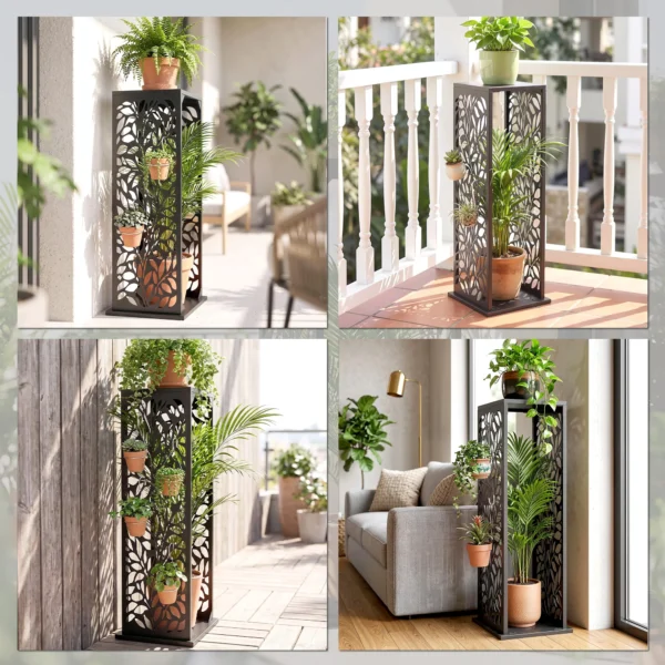 Aminhoutrek 38 X 38 X 112cm Verhoogd Brandhoutrek Met 4 Haken Decoratieve Uitsparingen Tot 100 Kg Staal