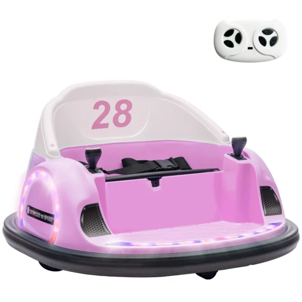 Autoscooter, 360° Rotatie, 2 Km/u Snelheid, Veiligheidsgordel, LED Lichten, Muziek En Toeter, Roze