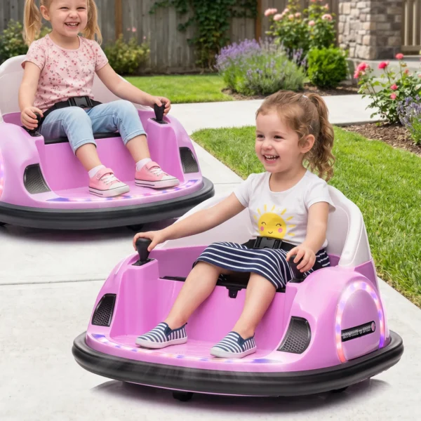 Autoscooter, 360° Rotatie, 2 Km/u Snelheid, Veiligheidsgordel, LED Lichten, Muziek En Toeter, Roze