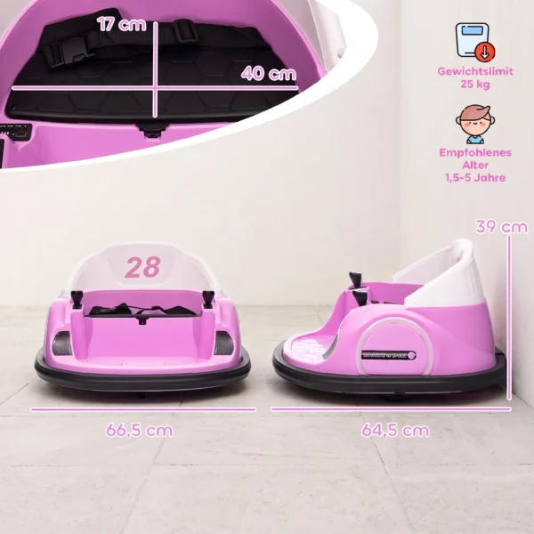 Autoscooter, 360° Rotatie, 2 Km/u Snelheid, Veiligheidsgordel, LED Lichten, Muziek En Toeter, Roze