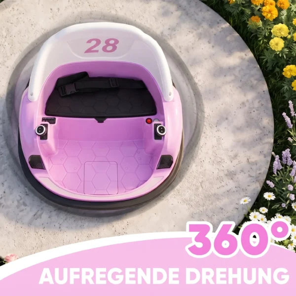Autoscooter, 360° Rotatie, 2 Km/u Snelheid, Veiligheidsgordel, LED Lichten, Muziek En Toeter, Roze