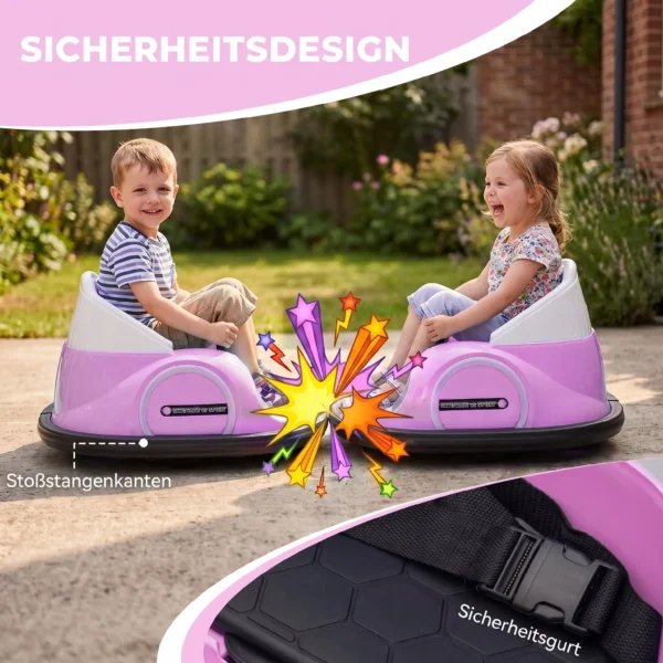 Autoscooter, 360° Rotatie, 2 Km/u Snelheid, Veiligheidsgordel, LED Lichten, Muziek En Toeter, Roze