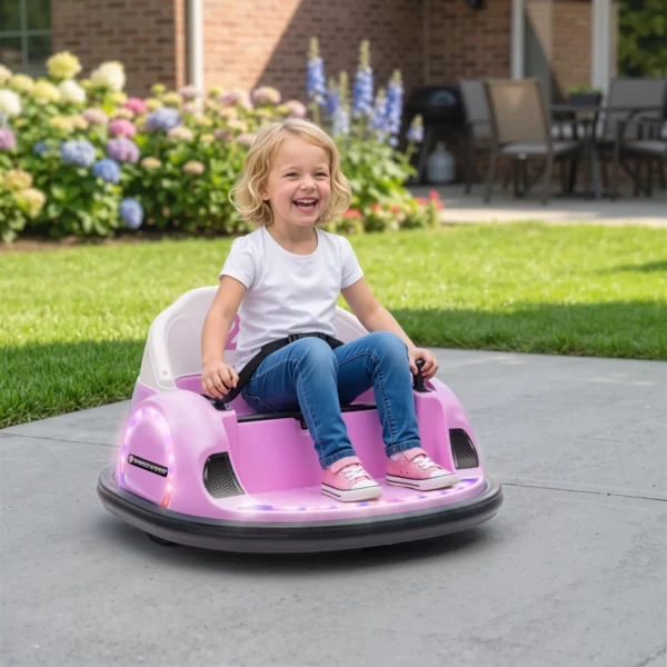 Autoscooter, 360° Rotatie, 2 Km/u Snelheid, Veiligheidsgordel, LED Lichten, Muziek En Toeter, Roze