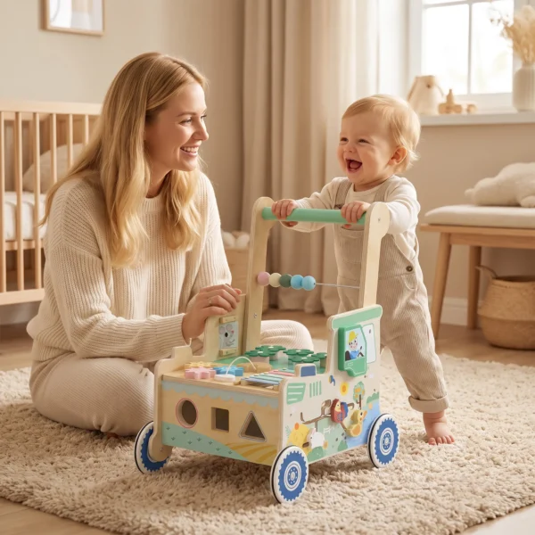 Baby Loopwagen Loopondersteuning Met Wielen Bouwblokken Opslagruimte Montessori Activiteitencentrum Voor 1 3 Jaar Groen
