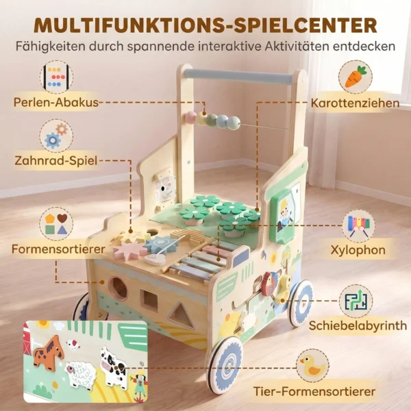 Baby Loopwagen Loopondersteuning Met Wielen Bouwblokken Opslagruimte Montessori Activiteitencentrum Voor 1 3 Jaar Groen