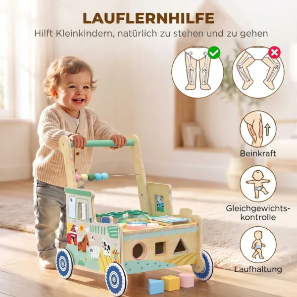 Baby Loopwagen Loopondersteuning Met Wielen Bouwblokken Opslagruimte Montessori Activiteitencentrum Voor 1 3 Jaar Groen