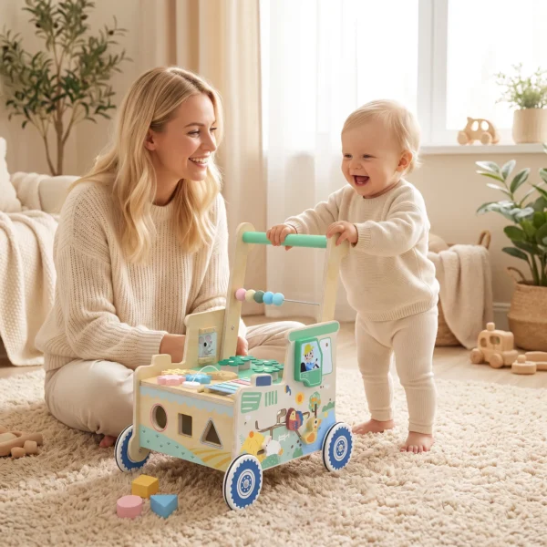 Baby Loopwagen Loopondersteuning Met Wielen Bouwblokken Opslagruimte Montessori Activiteitencentrum Voor 1 3 Jaar Groen