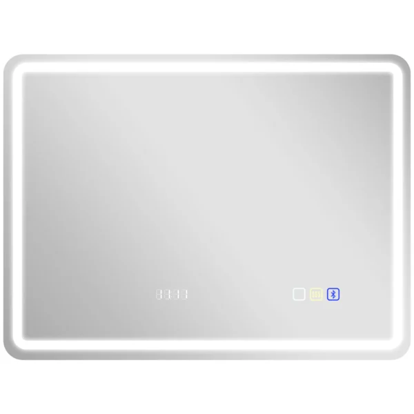 Badkamerspiegel Met LED verlichting, Anti condens Pad, 3 Verstelbare Kleuren, Klok, 600 X 800 Mm, Zilverkleurig