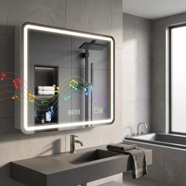 Badkamerspiegel Met LED verlichting, Anti condens Pad, 3 Verstelbare Kleuren, Klok, 600 X 800 Mm, Zilverkleurig