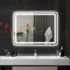 Badkamerspiegel Met LED verlichting, Anti condens Pad, 3 Verstelbare Kleuren, Klok, 600 X 800 Mm, Zilverkleurig
