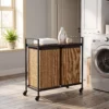 Bamboe Wasmand 2 Vakken 120 L Wasverzamelaar Met Plank Opslag, Wasbox Waszak, Rolbaar 73x33x78 Cm, Bruin