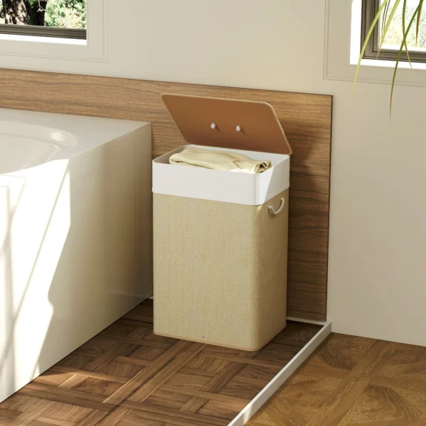 Bamboe Wasmand Met Deksel 72 L Wasverzamelaar Met Bamboe Handvatten, Uitneembare Waszak Natuur
