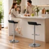 Barkruk 360° Draaibaar Met Zilver Stalen Frame, In Hoogte Verstelbare Keukenstoel Met Voetensteun, Zwart