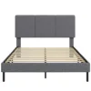 Bedframe 140 X 200 Cm Met Verstelbaar Hoofdeinde, Gestoffeerd Bed In Linnenlook Met 12 Latten