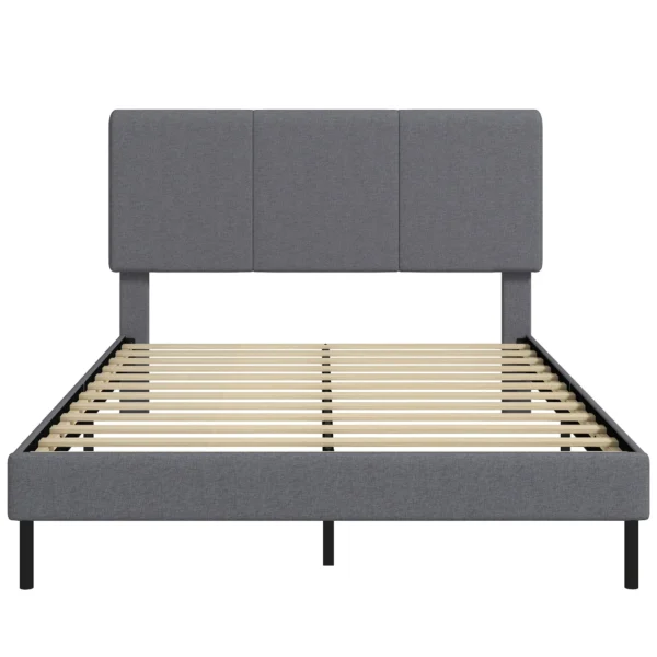 Bedframe 140 X 200 Cm Met Verstelbaar Hoofdeinde, Gestoffeerd Bed In Linnenlook Met 12 Latten