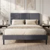Bedframe 140 X 200 Cm Met Verstelbaar Hoofdeinde, Gestoffeerd Bed In Linnenlook Met 12 Latten