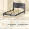 Bedframe 140 X 200 Cm Met Verstelbaar Hoofdeinde, Gestoffeerd Bed In Linnenlook Met 12 Latten