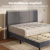 Bedframe 140 X 200 Cm Met Verstelbaar Hoofdeinde, Gestoffeerd Bed In Linnenlook Met 12 Latten