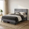 Bedframe 140 X 200 Cm Met Verstelbaar Hoofdeinde, Gestoffeerd Bed In Linnenlook Met 12 Latten