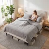 Bedframe 140 X 200 Cm Met Verstelbaar Hoofdeinde, Gestoffeerd Bed In Linnenlook Met 12 Multiplex Latten, Beige