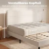 Bedframe 140 X 200 Cm Met Verstelbaar Hoofdeinde, Gestoffeerd Bed In Linnenlook Met 12 Multiplex Latten, Beige