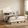 Bedframe 140 X 200 Cm Met Verstelbaar Hoofdeinde, Gestoffeerd Bed In Linnenlook Met 12 Multiplex Latten, Beige