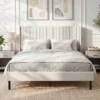 Bedframe 140 X 200 Cm Met Verstelbaar Hoofdeinde, Gestoffeerd Bed Met 12 Latten, Beige