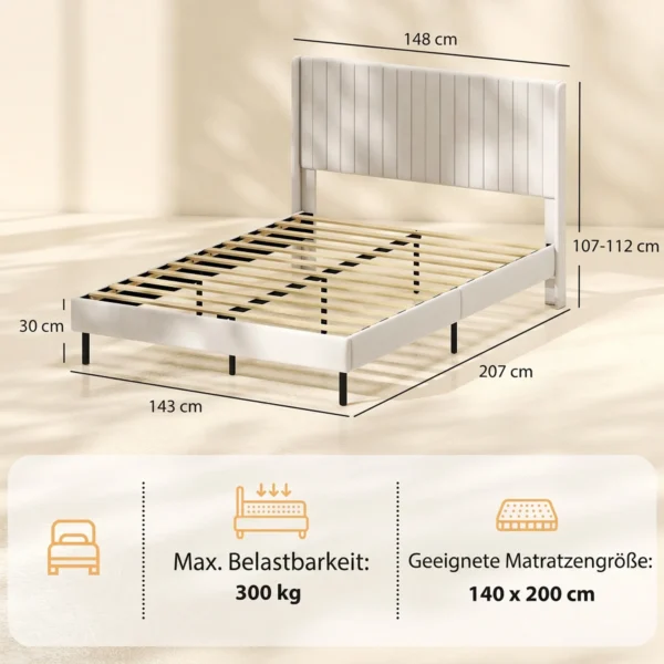 Bedframe 140 X 200 Cm Met Verstelbaar Hoofdeinde, Gestoffeerd Bed Met 12 Latten, Beige